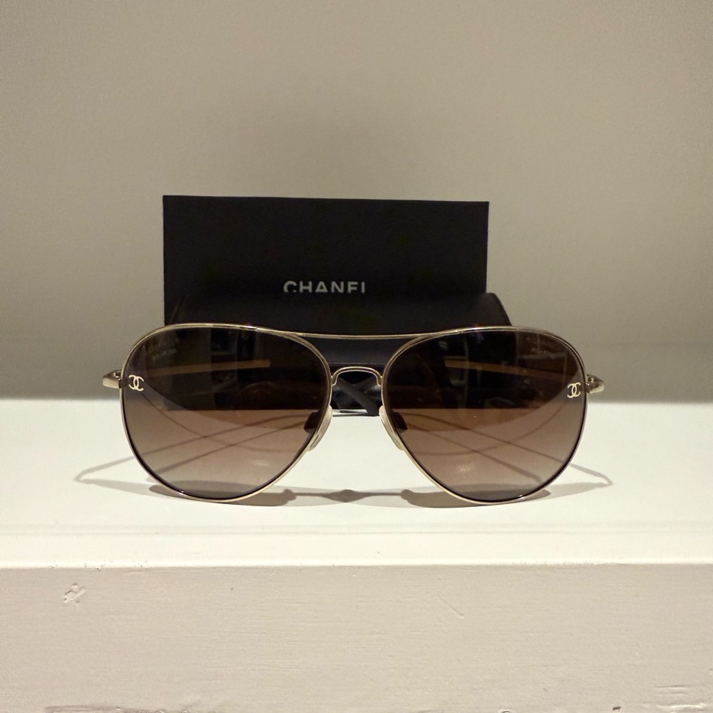 CHANEL Pilot Sunglasses (Women’s) - Polarized - Black and Silver - Picture 7 of 13
